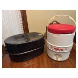 Vintage granite wire roaster, and igloo cooler