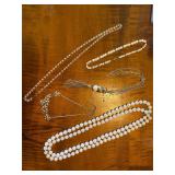 Vintage gold tone, faux, pearl, beaded necklaces