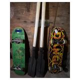 Vintage skateboards and plastic oars