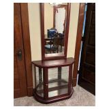 Wooden Cherry finish China cabinet & mirror