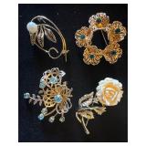 Vintage Listner Rose, filigree floral brooches