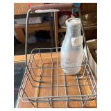 Vintage Milk Basket, Milk bottle, lids