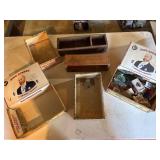 Vintage cigar boxes and wooden cheese box