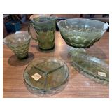 Vintage avocado green coin dot/thumbprint glass