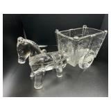 Vintage Clear glass horse with cart figurine