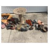 Bird Baths, garden statues, bird houses, etc.