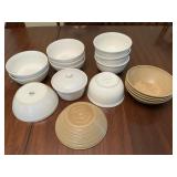 White bowls, covered crock etc