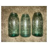 Vintage Blue half gallon Mason Jars etc