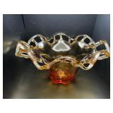 Vintage Amber Art Glass Open ruffle bowl