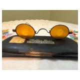 Antique Amber tinted spectacles & case Tiffin,Ohio