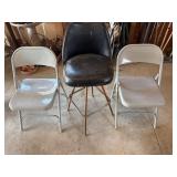Vintage swivel barstool, & 2 folding  chairs