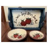 Wooden Apple Tray and Bowls, etc.