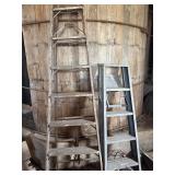 Vintage 8 foot wooden ladder & alum ladder