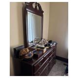 Large wooden dresser with mirror, cherry finish