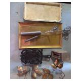 Vintage trivet, metal wall, decor, leaves, etc.
