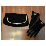 Ingber Black Velvet Clutch w/ Velvet Gloves