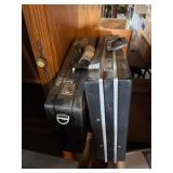 Vintage wheeled bag, briefcases, scale etc