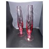Vintage Cranberry Tiffin Glass Bud Vases