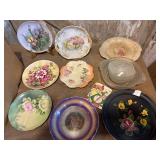Vintage floral plates and press glass
