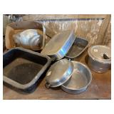 Vintage aluminum roaster pan round pan, lids, etc.