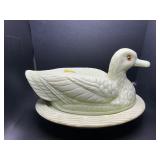 Vintage 'The Tiffin Duck' Green Milk Glass