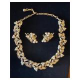 Vintage coral leaf necklace and clip on earrings