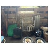 Heavy 9 foot long, wooden fence,tires  etc.