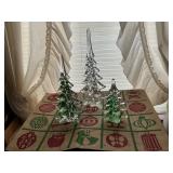 Vintage Green ribbon glass art Christmas trees