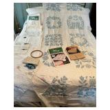Vintage Hand Embroidered Quilt Topper&Supplies
