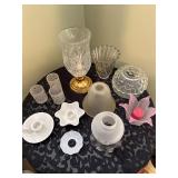 Vintage Candleholders, glass lampshades