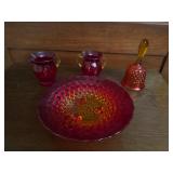 Vintage Amberina hobnail Fenton footed dish etc