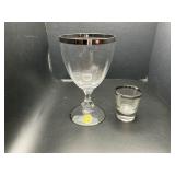 Vintage Tiffin Silver Rim 12 Goblets & 7 Shot