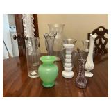 Vintage  Clear, Green & Milk Glass Vases