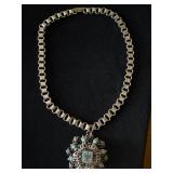 Vintage Coat of Arms Filigree Pendant Silver tone