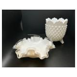 Vintage Fenton Milk Glass Ruffled Bowl