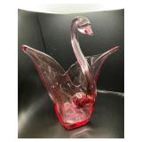Vintage Cranberry Art Glass Swan Bowl