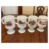 Vintage Old Fort Milk Glass Pedestal Coffee Mugs