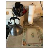 Tea Kettle, utensils, cutting boards etc