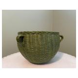 Vintage olive green ceramic basket planter