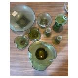 Vintage avocado, green bowls, candlesticks, etc.