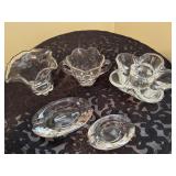 Vintage clear, glass, ashtrays, vase etc