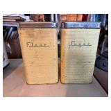 Vintage metal flower and sugar canisters, etc.