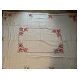 Vintage Red roses embroidered tablecloth