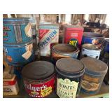 Vintage coffee, tins, cracker,, honey etc