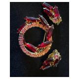Vintage, ruby, red and pink rhinestone brooch set