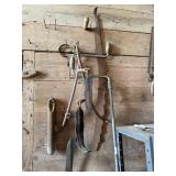 Vintage post hole digger, pickax, planers, etc.