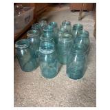 Vintage Blue 'Ball' Jars, lids, various jars.