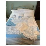 Vintage Blue Tablecloth, Napkins, dollies etc