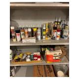 Shelf contents, spray paint etc