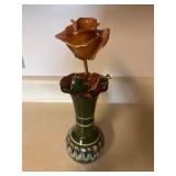 Vintage drip glaze vase & rose